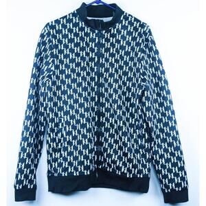 Karl Lagerfeld Track Jacket Mens M Black White‎ Monogram Full Zip Sporty Luxe